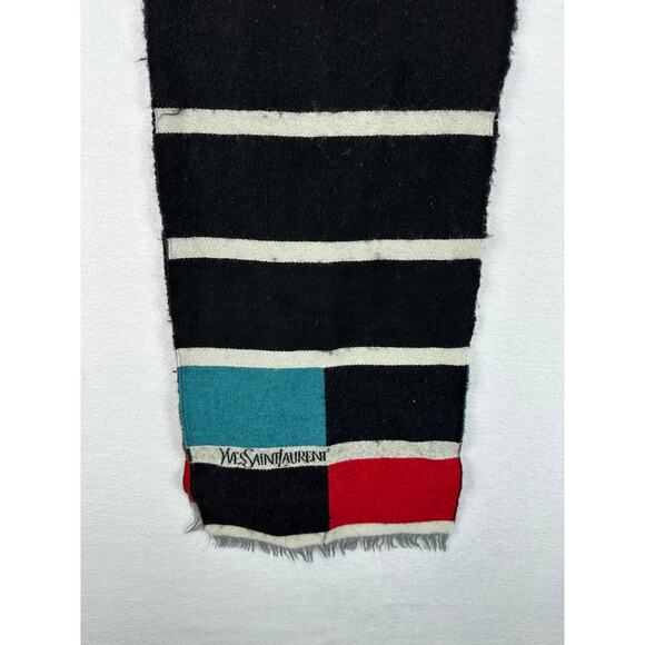 Yves Saint Laurent YSL Wool Scarf Colorblock Striped Fringe 60 Inch - Picture 4 of 10